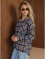 Dámska flanelová košeľa s kockovaným vzorom, tmavomodrá, FashionStreet DY0508 Dámska flanelová košeľa s kockovaným vzorom, tmavomodrá, FashionStreet DY0508