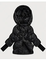 Dámska bunda s pletenými manžetami, oversize, čierna (B6078-1)