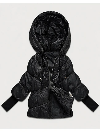Dámska bunda s pletenými manžetami, oversize, čierna (B6078-1)