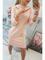 Šaty s kapucňou a vreckami tmavo púdrovo ružové