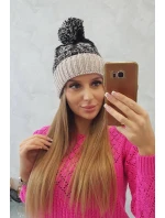 Dámska čiapka s brmbolcom Abigail K326 black+beige