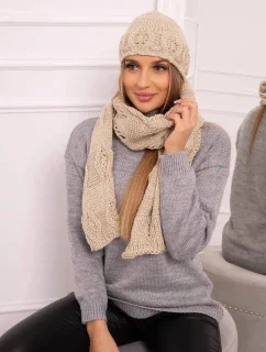 Dámska súprava so šatkou Adrianna K417 tmavo béžová