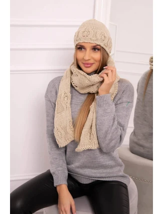 Dámska súprava so šatkou Adrianna K417 tmavo béžová