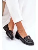 Skórzane Mokasyny Ze Złotą Ozdobą Laura Messi 2927 Czarne