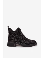 Botki Z Naturalnego Zamszu Na Niskim Obcasie D&A CR52-713 Czarno-Brązowe