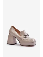 Półbuty Lakierowane Damskie Na Słupku Szare D&A MR38-906