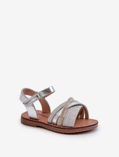 Błyszczące Dziecięce Sandałki Na Rzep Srebrne Delphina