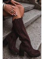 Kozaki Damskie Ocieplane Na Masywnym Słupku Czekoladowe Sanelle