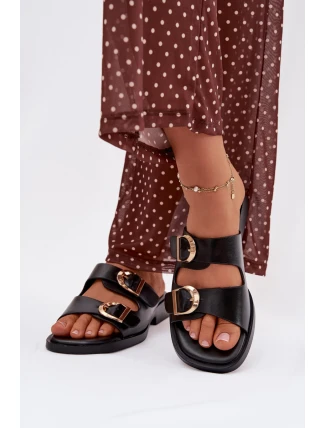 Dámské pantofle se zlatými sponami Černé Danelle