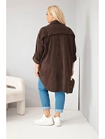 Dámska košeľa Plus Size z viskózového manšestru s odnímateľnými rukávmi, hnedá Dámska košeľa Plus Size z viskózového manšestru s odnímateľnými rukávmi, hnedá
