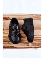 Dziecięce Skórzane Trampki Na Rzep BIG STAR KK374090 Czarne