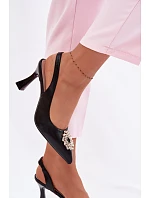 Sandály na podpatku s bižuterním ozdobením Vinceza 62277 Černé