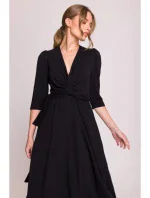 S404 Pletené šaty s opaskom na zaväzovanie - čierne S404 Pletené šaty s opaskom na zaväzovanie - čierne
