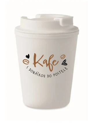 KAFE S DONÁŠKOU DO POSTELE - bílý termohrnek 300 ml