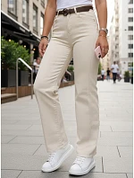 Dámske džínsy s opaskom a širokými nohavicami béžové FashionStreet UY3060