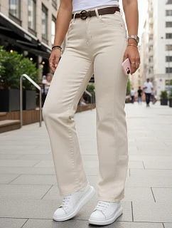 Dámske džínsy s opaskom a širokými nohavicami béžové FashionStreet UY3060