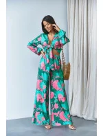 Zelená súprava - blúzka na zaväzovanie so širokými nohavicami (8175) Zelená súprava - blúzka na zaväzovanie so širokými nohavicami (8175)