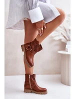 Skórzane Botki Damskie Na Płaskim Obcasie Lewski 3610 Brązowe