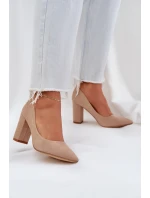 Czółenka Damskie Na Słupku Eko Zamszowe Ciemnobeżowe Florena