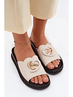 Kožené pantofle s ozdobným detailem S.Barski KV61-6046 Béžové