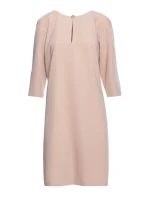 S394 Uvoľnené šaty s výstrihom s kľúčovou dierkou - béžové