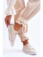 Damskie Skórzane Trampki Beżowe S.Barski LR268R