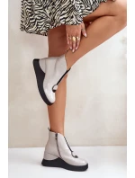 Lakierowane Botki Na Koturnie Ocieplane D&A MR880-136 Jasnoszare