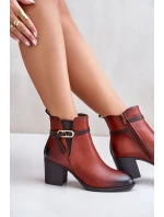 Botki Damskie Na Obcasie Słupku Ocieplane Z Paskiem Brązowe Zinithia