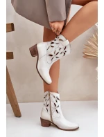 Skórzane Ażurowe Botki Na Obcasie Zazoo 3621 Złoty Przecierany