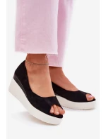 Sandały Damskie Na Koturnie Z Eko Zamszu Czarne Velira