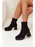 Botki Damskie Na Słupku Z Eko Zamszu Zamek Czarne Serinna