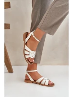 Skórzane Sandały Damskie Na Płaskim Obcasie Zazoo 3688 Ecru