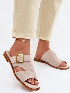 Dámske semišové topánky na plochom podpätku s prackou Big Star TT274476 Beige