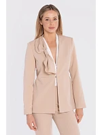 S432 Elegantné sako s ozdobnou mašľou - béžové
