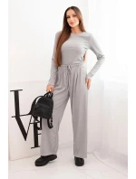 Dámsky viskózový komplet s blúzkou a širokými nohavicami sivej farby