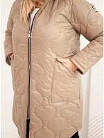 Dámska zimná bunda Plus Size, prešívaná s kapucňou, svetlo kamelová