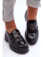 Damskie Półbuty Skórzane Z Ozdobą Czarne Rosefalls