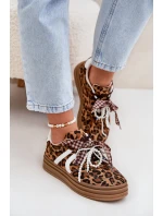 Sneakersy Damskie W Panterkę Na Platformie Z Ozdobami Brązowe Vinness