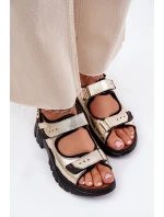 Skórzane Sandały Damskie Z Rzepami Artiker 56C0469 Złote