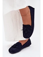 Dámske mokasíny s okrajmi z imitácie semišu Dark Blue Linden