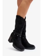 Dámske poltopánky na podpätku na stĺpiku čierne Ivanelis