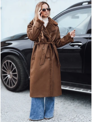 Dámsky zimný kabát CHICFROST dlhý hnedý kožený FashionStreet TY4992