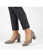 Dámske semišové lodičky na ihlovom podpätku svetlohnedej farby Sergio Leone PB414