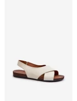 Zazoo 40407 Sandały Skórzane Damskie Jasnobeżowe