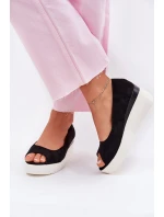 Sandały Damskie Na Koturnie Z Eko Zamszu Czarne Velira