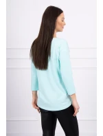 Blúzka s 3D grafikou plameniaka v mätovej farbe