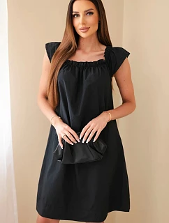 Dámske bavlnené šaty s volánovým výstrihom a volánom čierne