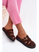 Dámské pantofle s pásky a zlatým přezkou Čokoládové Roselisse