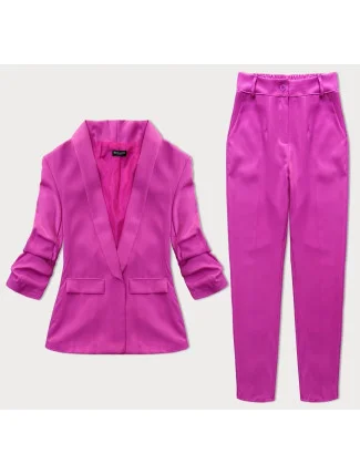 Dámsky oblek s nohavicami fuchsiovej farby (X22-356X)