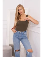 Blúzka s nariasenými ramienkami vo farbe khaki